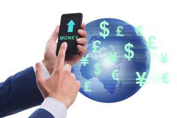 Global money transfer and exchange concept with businessman
