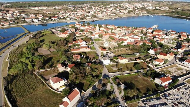 Aerial view on ancient town Nin in Croatia / 27th July 2020 / Zadar Region, Dalmatia, Europe