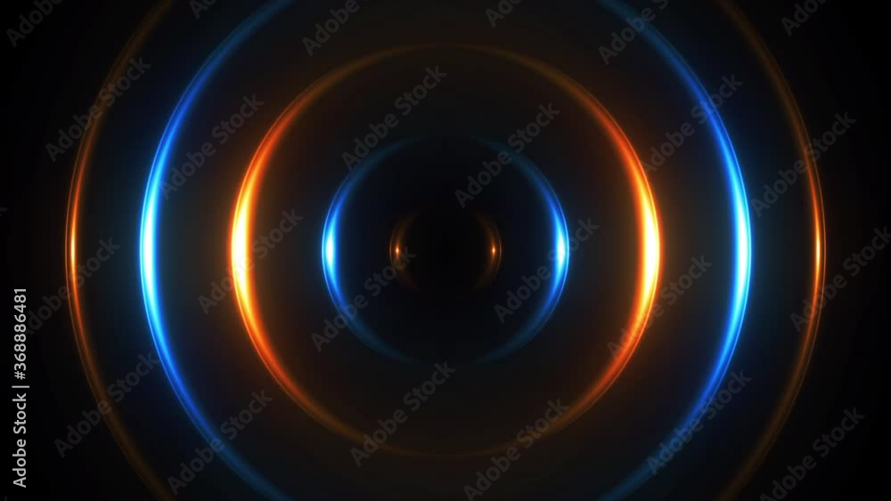 Poster neon shiny circles come from the center. beautiful abstract background with magic vortex concept. se