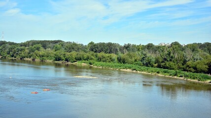 Landscape of the river in the middle lane in summer
