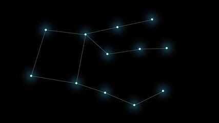 The constellation Pegasus on a black background. Glowing blue stars are connected by lines. © Vital9c