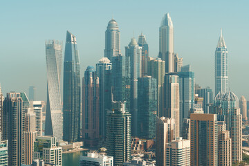 Fototapeta na wymiar Modern buildings in Dubai Marina, Dubai city skyline with skyscrapers, UAE.