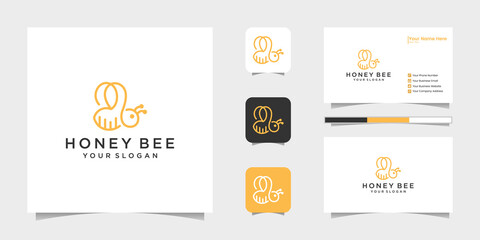 Bee honey creative icon symbol logo line art style linear logotype. logo design, icon and business card