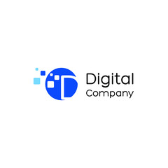 Letter D digital logo, Technology and digital logotype