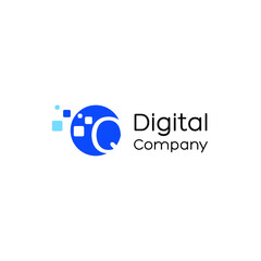 Letter Q digital logo, Technology and digital logotype