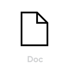 Simple contour icon doc, document in flat style. Editable Vector Outline. Single Pictogram.