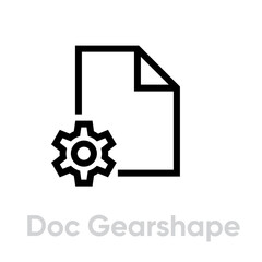 Doc gearshape linear flat icon. Editable vector stroke. Single pictogram. Page setting gear.