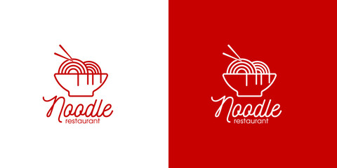 Noodle restaurant and food logo  line art style and business card