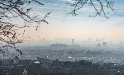 Retro Paris skyline with old buildings, narrow streets makes the buildings seem inseparable