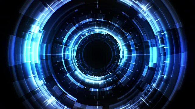 Abstract technology background with round interface element. HUD intro screen concept for futuristic design. Seamless loop.