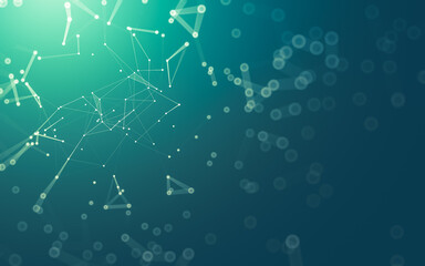 Abstract background. Molecules technology with polygonal shapes, connecting dots and lines. Connection structure. Big data visualization.