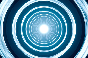 Round tunnel with neon light illuminated, 3d rendering.