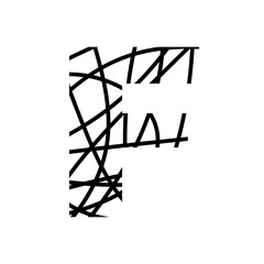 Letter F - bird nest mottled font - isolated, vector