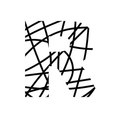 Letter R - bird nest mottled font - isolated, vector