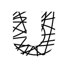 Letter U - bird nest mottled font - isolated, vector