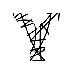 Letter Y - bird nest mottled font - isolated, vector