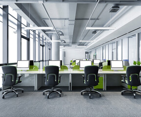 3d rendering green business meeting and working room on office building