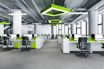 3d rendering green business meeting and working room on office building