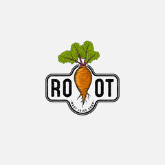 Abstract Carrot With Beet Leaf Vintage Logo Design Illustration For Juice Shop Or Farm