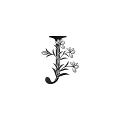Nature Flower Initial Letter J Logo, Elegant Black and White Nature Flowers Ornate Style Vector Design.