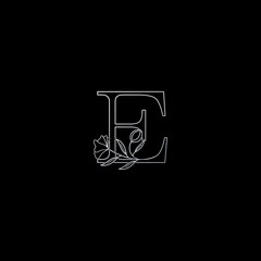 E Letter Outline Monogram Nature Beauty Flower Initial logo vector with concept ornate Flower leaf template design silver color.