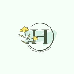 Circle Nature Flower Letter H Initial Logo, Monogram Circle with Ornate Beauty Flower vector design green color.