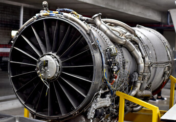 Closeup of Steel blades of turbine propeller. Close-up view. Selected focus on foreground © masterjew