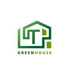 Green House T Letter Logo Line Template Design for Building Real Estate Business Identity Logo Icon.