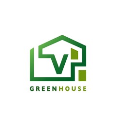 Green House V Letter Logo Line Template Design for Building Real Estate Business Identity Logo Icon.