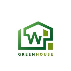 Green House W Letter Logo Line Template Design for Building Real Estate Business Identity Logo Icon.