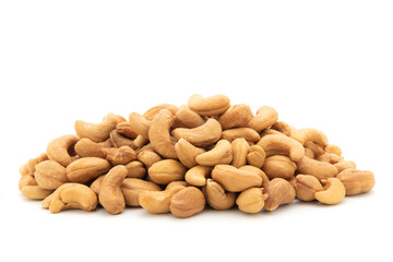 Fototapeta na wymiar plie of roasted cashew nut on white background