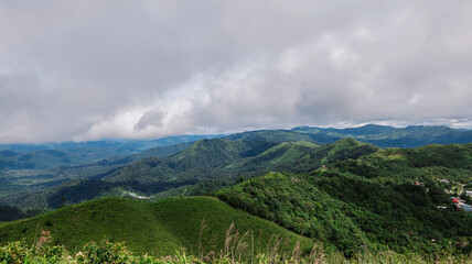 Fototapeta premium Beautiful viewpoint of the Viewpoint, Chang Suek Hill, Pilok Mountain in the west of Thailand, Thai-Burmese border in Thong Pha Phum District, Kanchanaburi, Thailand.