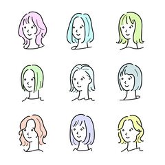 顔　アイコン　ミディアムヘア