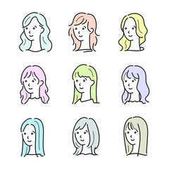 顔　アイコン　ロングヘア