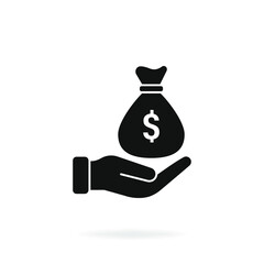 Money bag in hand icon design isolated on white background. Vector illustration