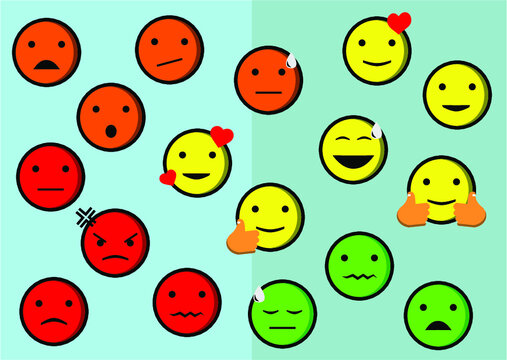 collection of colorful emoji with different expressions, smiley, love, like