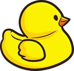 Cute and funny small rubber duck from side view