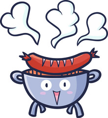 Cute and funny grill character with sausage on it