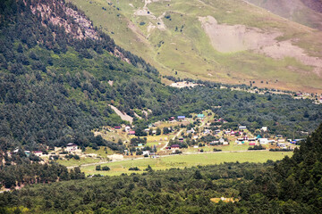 View of the mountain village. Beautiful mountains of North Ossetia