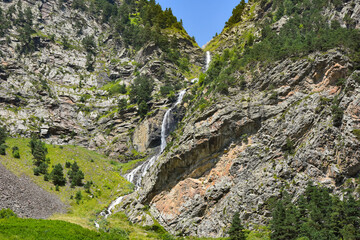 Beautiful waterfall in the Caucasus mountains in North Ossetia