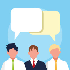 businessmen elegant with speech bubbles