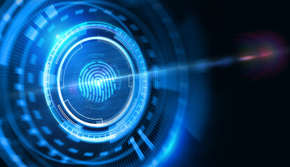 Fingerprint scan provides security.  Business, technology, internet and networking concept.