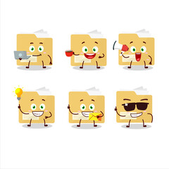 File folder cartoon character with various types of business emoticons
