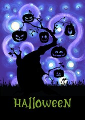 Scene with Halloween tree. High quality illustration