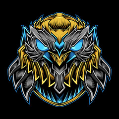 Iron Mecha Owl Logo Illustration
