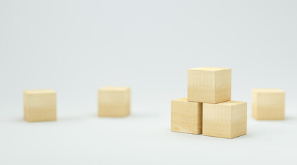 empty wooden cubes for own messages and icons on white background