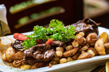 Typical Peruvian food called anticucho