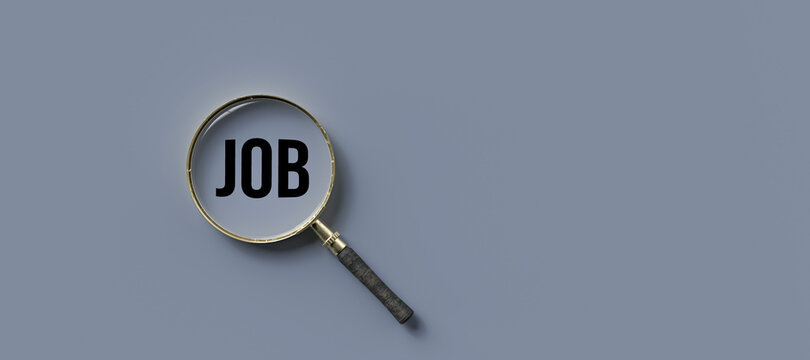magnifying glass with the word JOB on blue grey background