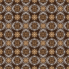 Elegant Indonesian batik pattern with dark brown color design.