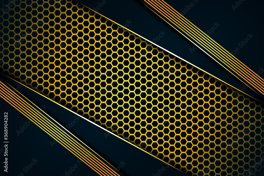 Aufkleber abstract background with black overlapping layers and gold line